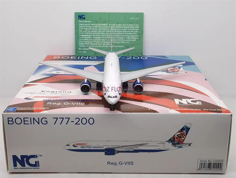 NG Models British Airways for Boeing 777-200ER G-VIIS Rose tail wing 1:400 Model