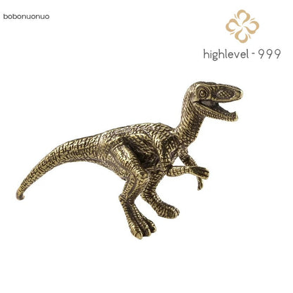Brass Solid Dinosaur Velociraptor Statue Tea Pet Crafts Animal Miniatures Gifts