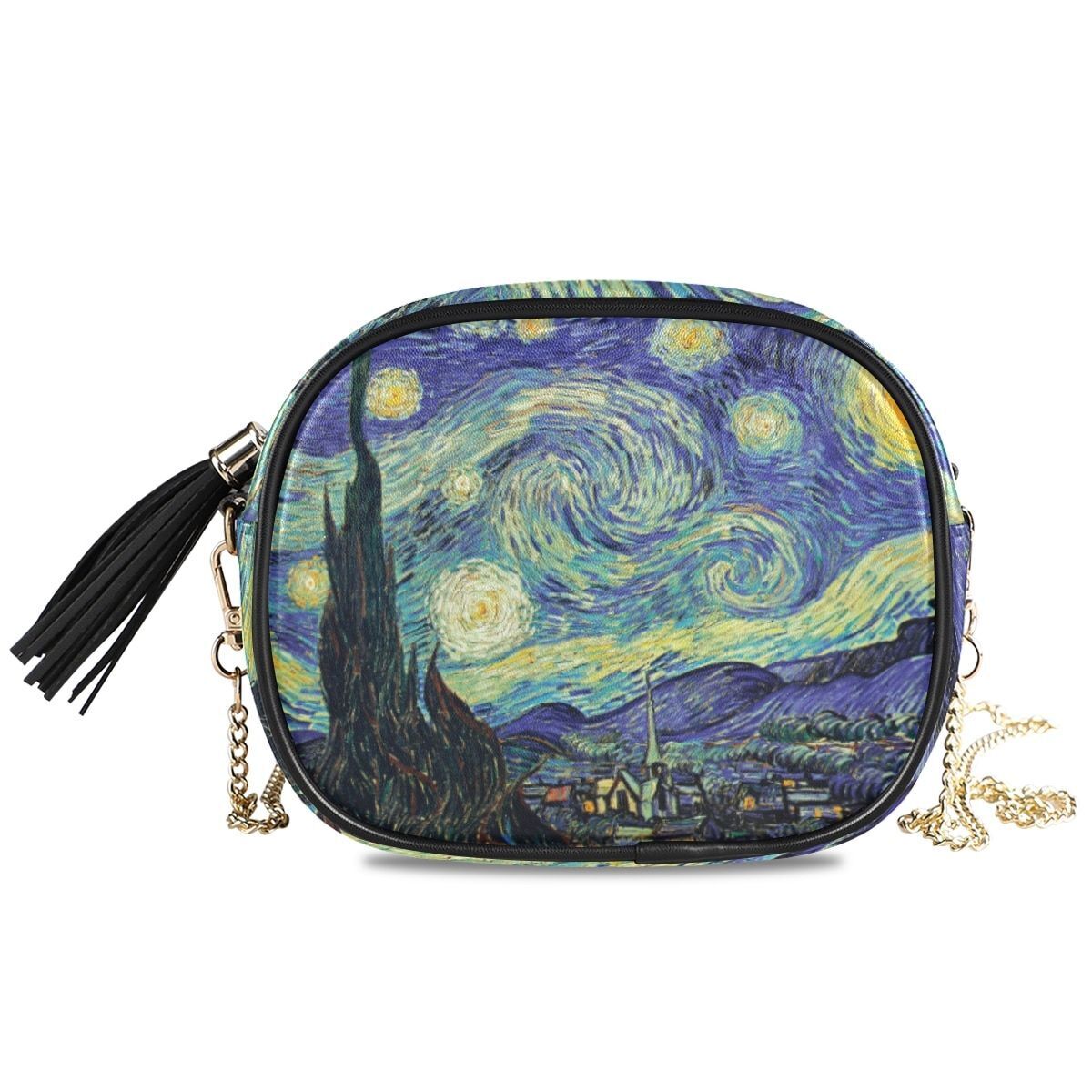 Small Shoulder Bag Retro Synthetic Leather Oil Painting Handbag Purse Crossbody