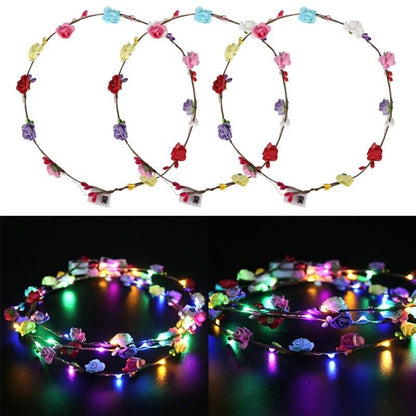 Flower Crowns Neon Headband Adjustable Garland Glow Nights 10 LED Wreath Plastic