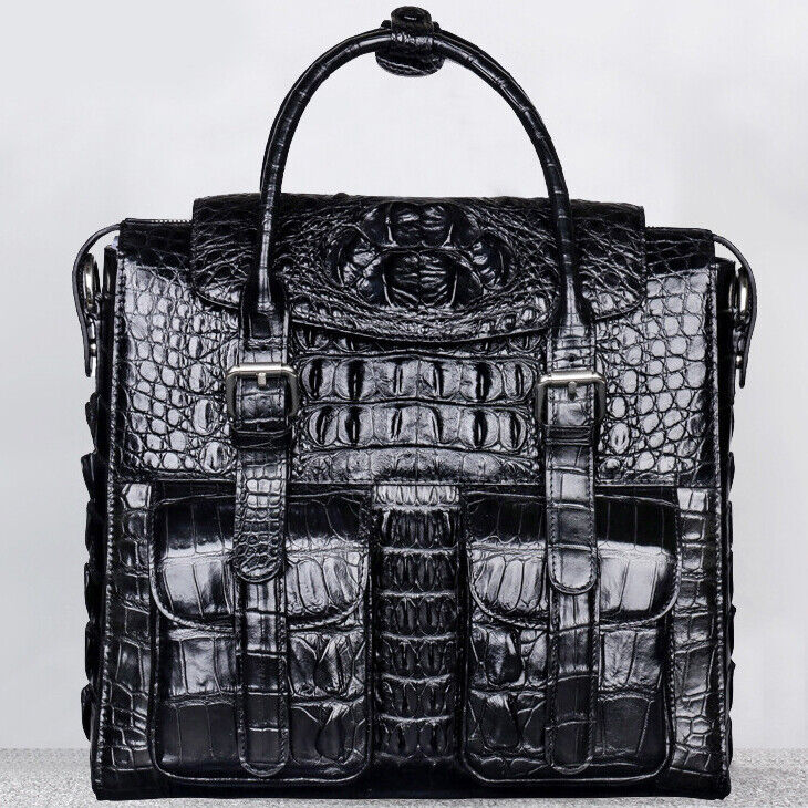 Handcrafted Siamese Alligator Skin Leather Mens Business Briefcase Sling Handbag