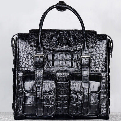 Handcrafted Siamese Alligator Skin Leather Mens Business Briefcase Sling Handbag