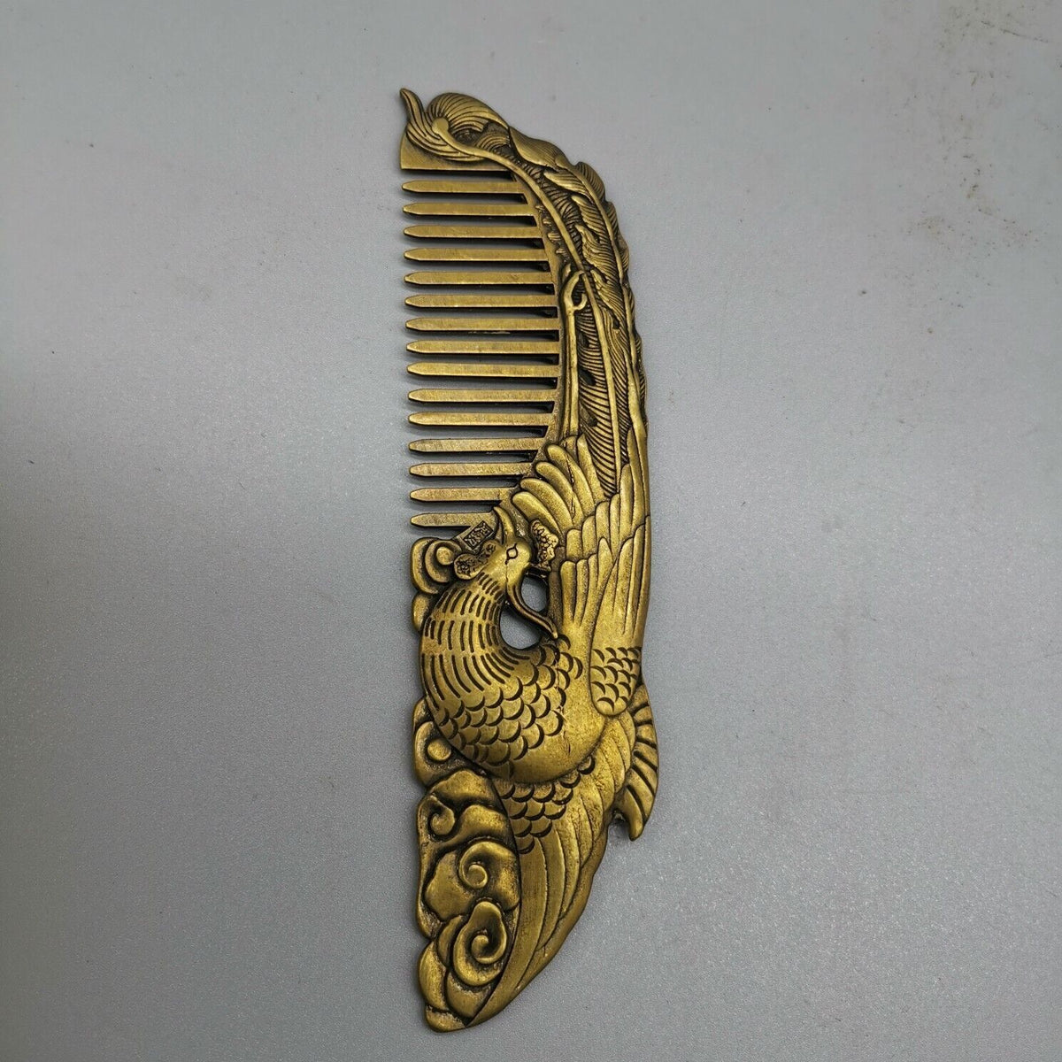 Exquisite Old Chinese Phoenix Comb Statue Copper Handmade