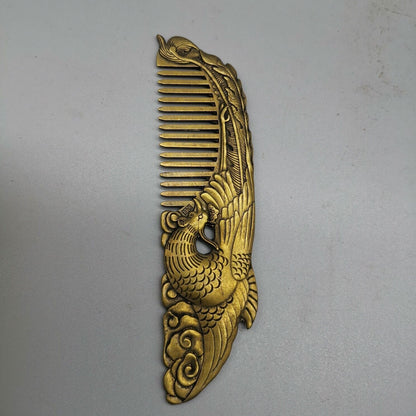 Exquisite Old Chinese Phoenix Comb Statue Copper Handmade