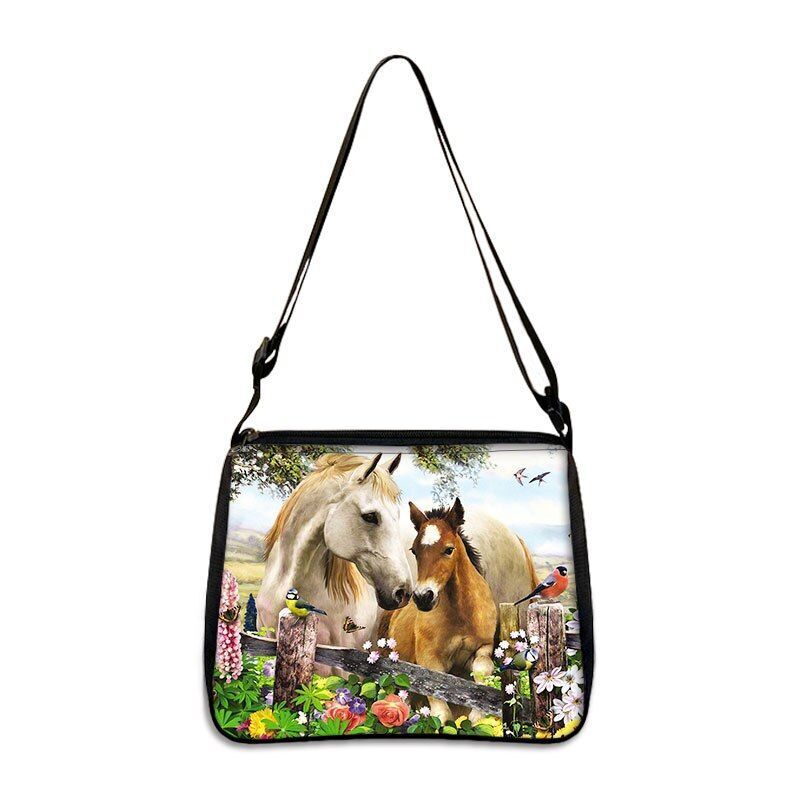 Horse Print Handbag Canvas Shoulder Bag Messenger Bags Travel Crossbody Nylon