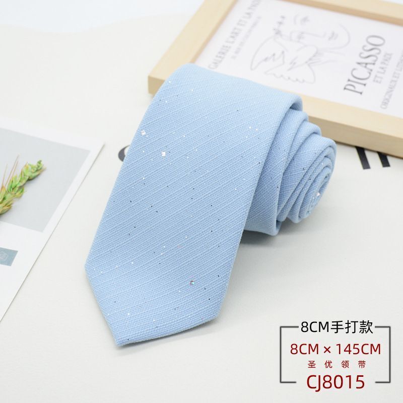 Men Neckties 8cm Width Shiny Linen Cotton Solid Sequin Women Neckwear Casual Tie