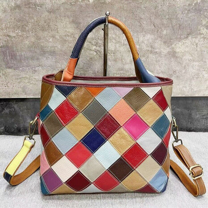 Top Genuine Leather Multi-color Tote Handbag, New Designer Women's Shoulder Bags