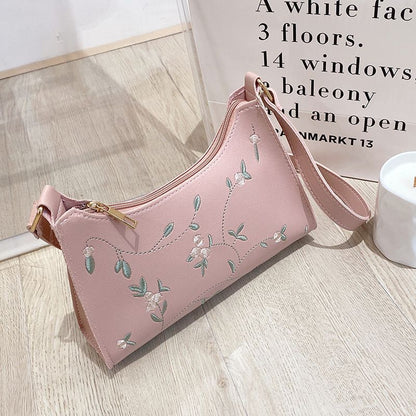 Bag Embroidery Flower Underarm Bag Retro Handbags Small Shoulder Purse Zipper