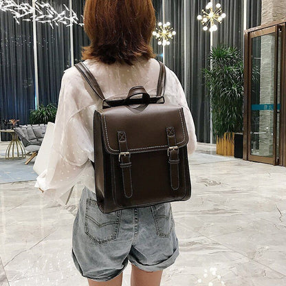Preppie Style Backpack Synthetic Leather Shoulder Vintage Bag 24*28*30*10 CM 1PC