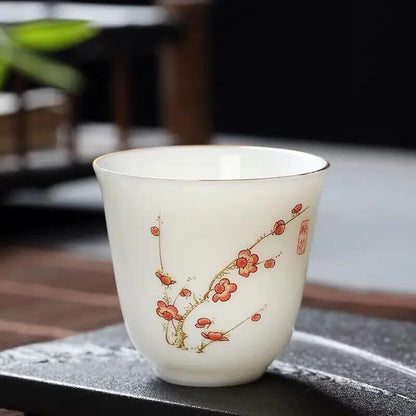 2.08" Chinese Ceramic Teacup Travel Meditation Hand Painted Lotus Leaf Tea Bowl