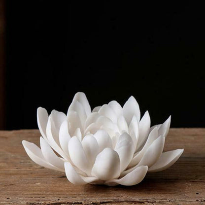 Exquisite Chinese White Ceramics Lotus Flower Statue Incense Burner 11*5.5cm