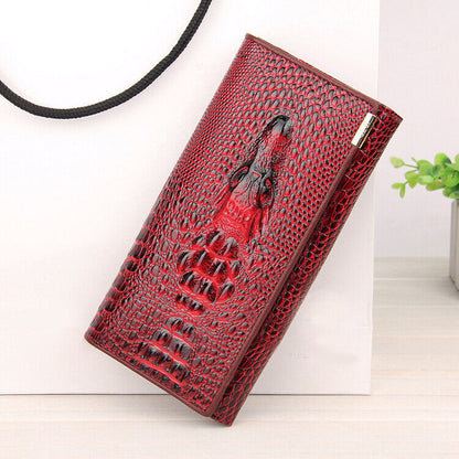 Genuine Leather Crocodile Pattern Lady's Clutch Bag Fashion Business Long Wallet