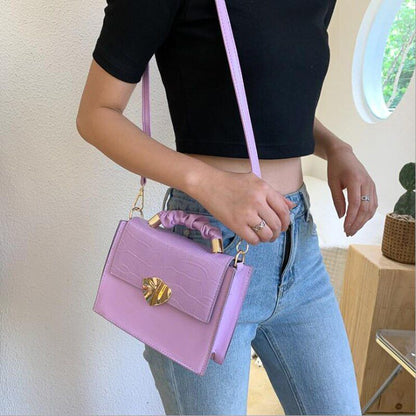 Small Handbag Synthetic Leather Shoulder Bag Crossbody Flap Bag 19*15*7CM Purple