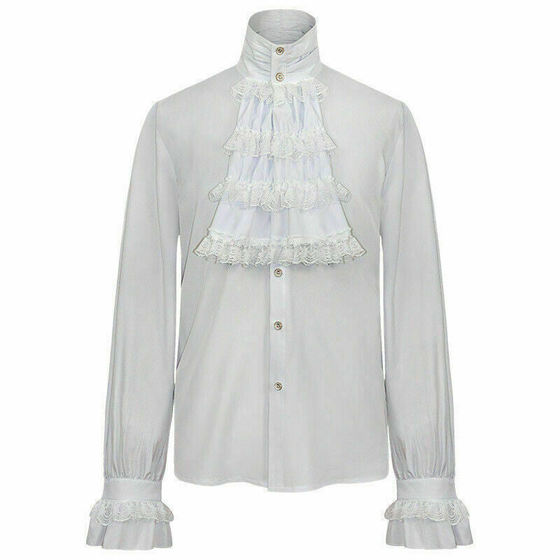 Fashion Mens Shirt Top Black/white Gothic Steampunk Victorian Regency Aristocrat
