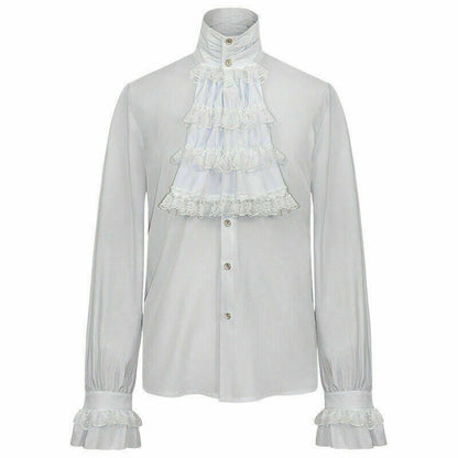 Fashion Mens Shirt Top Black/white Gothic Steampunk Victorian Regency Aristocrat