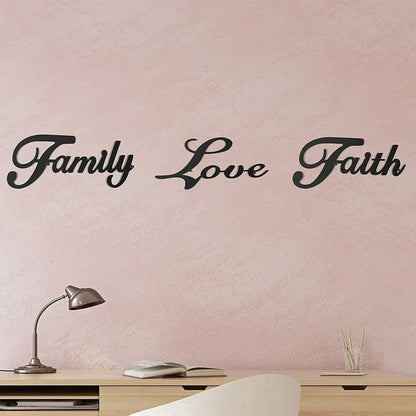 3 Pieces Metal Word Sign, Black Rustic Faith Family Love Wall Art Sign