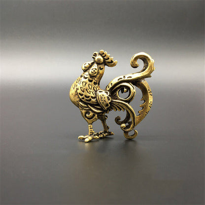 Cute Brass Rooster Antique Cock Mini Statue Figurine Home Collectible Gift Decor