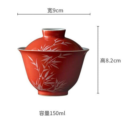 150ml Hand Painted Bamboo Gaiwan Ceramic Kung Fu Tea Set Tea Cup Bowl Tureen