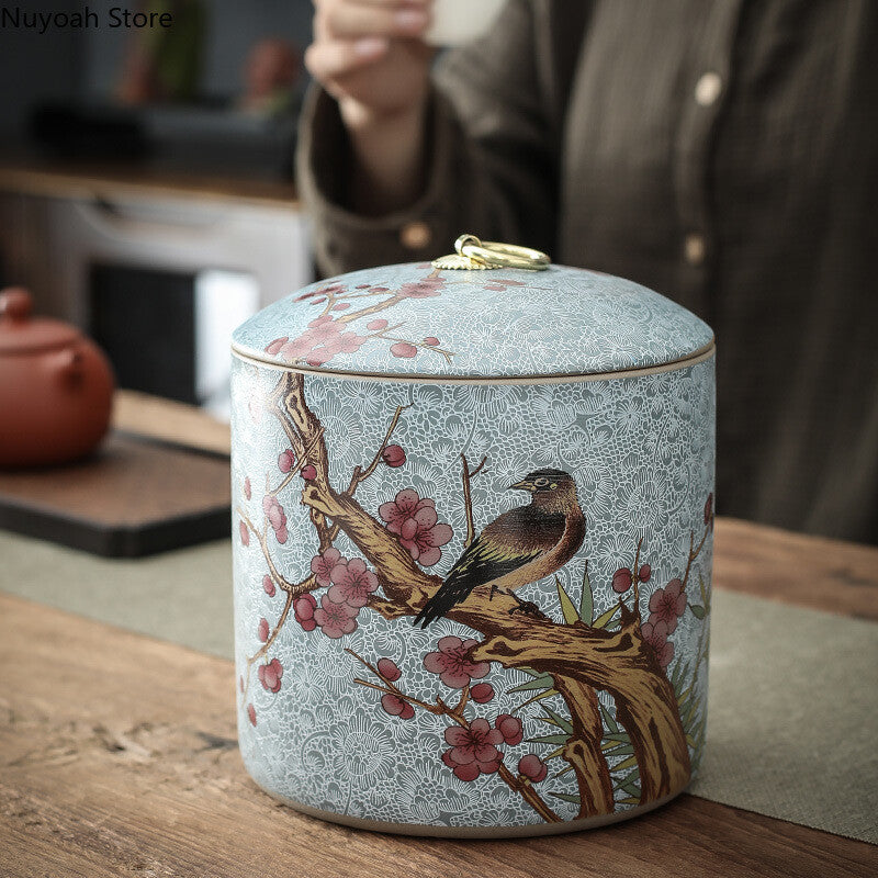 Chinese Style Tea Pot Ceramic Sealed Pot Storage Jar Household Retro Tea Box