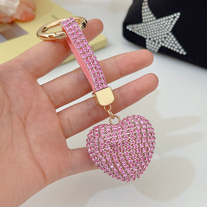 Car Hanging Bag Pendant Key Ring Jewelry Accessories Rhinestone Heart Keychain