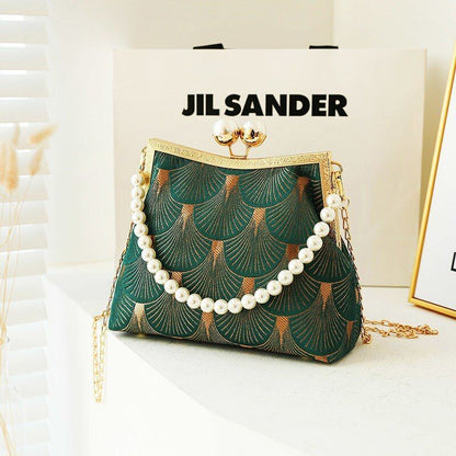 Vintage Green Fashion Bags Shell Lock Tote Handbags Purses 120 CM Chain Strap