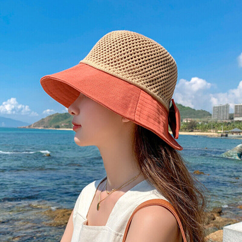 Women Ladies Summer Sun Beach Straw Hat Floppy Wide Brim Foldable Cap Bucket Hat