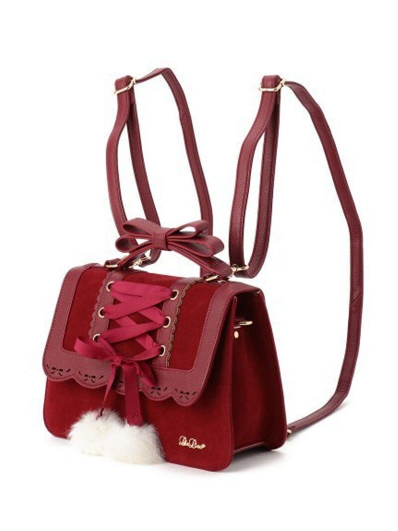 Cute Bow Shoulder Bag Red Handbag Polyester Leather Crossbody Purse 28*9*22.5 CM