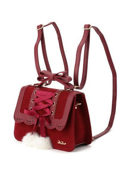 Cute Bow Shoulder Bag Red Handbag Polyester Leather Crossbody Purse 28*9*22.5 CM