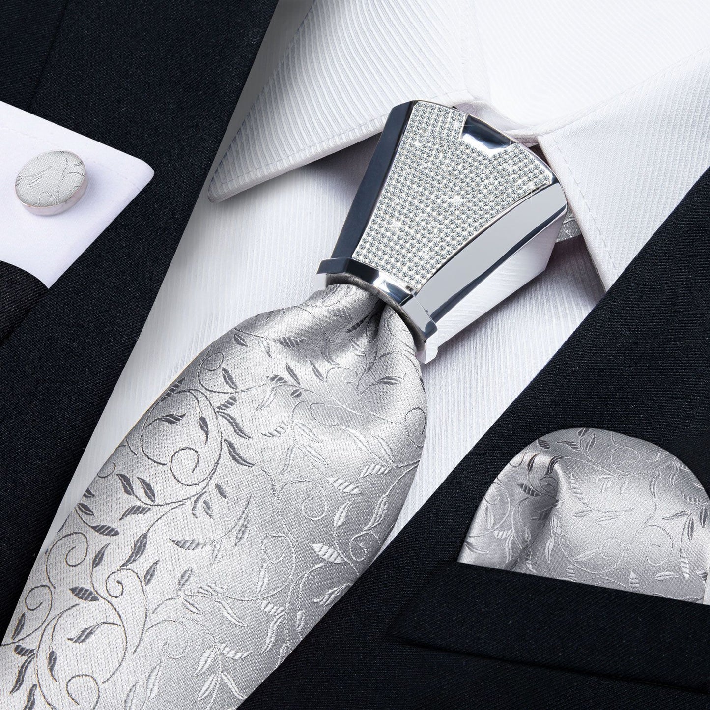 Men Necktie 3Pcs Luxury Striped Ties Cufflinks Pocket Square Wedding Accessories