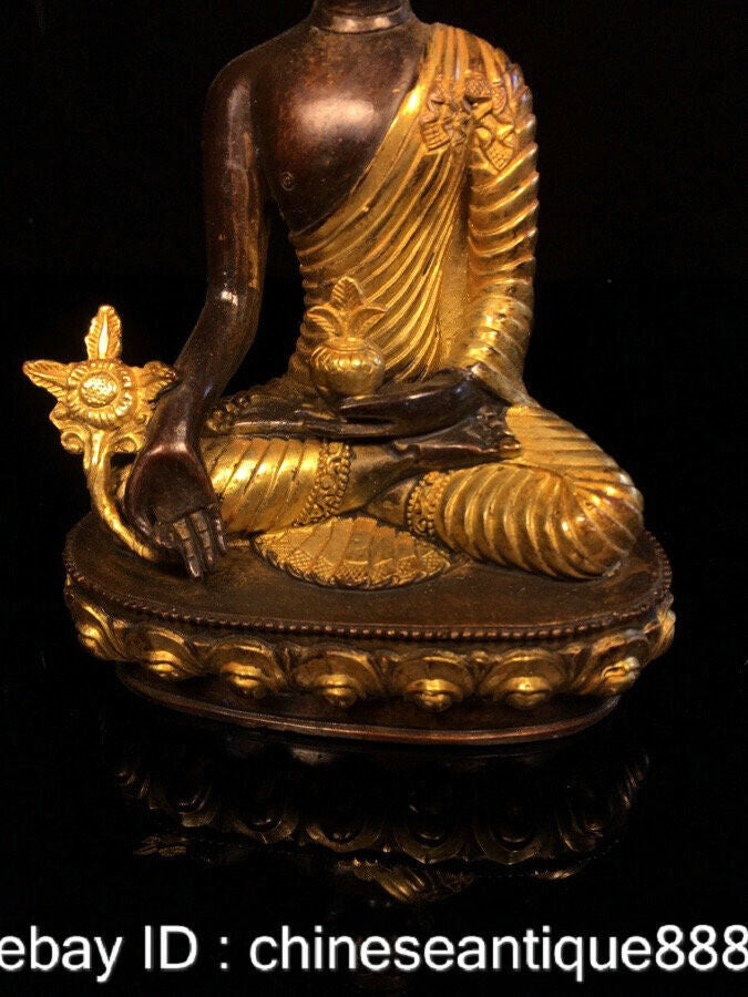 Old Tibet Buddhism Bronze Gilt Gold Menla Medicine Buddha Medical God Statue