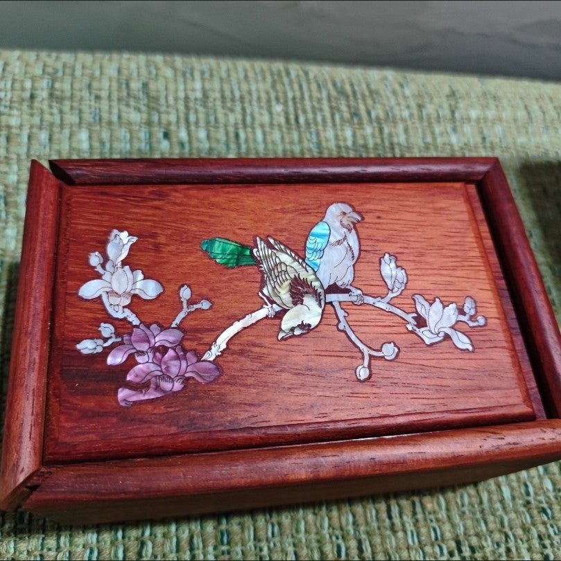 Rosewood Inlaid Shell Jewelry Box Random Pattern Drawer Type Storage