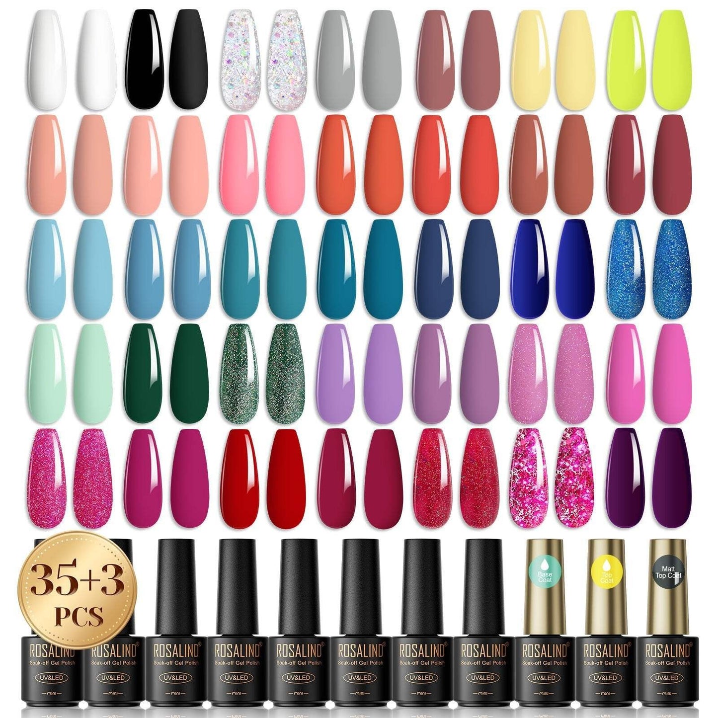 Gel Nail Polish Set with Base & Top Coat - ROSALIND 38PCS