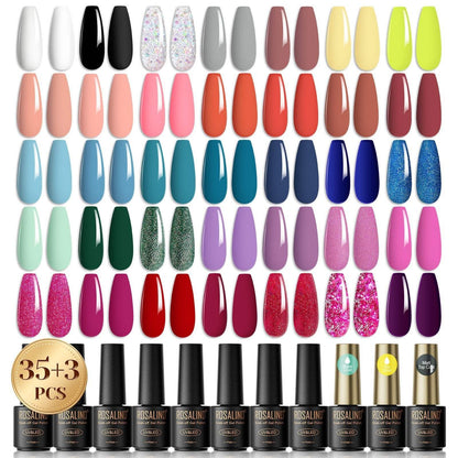 Gel Nail Polish Set with Base & Top Coat - ROSALIND 38PCS