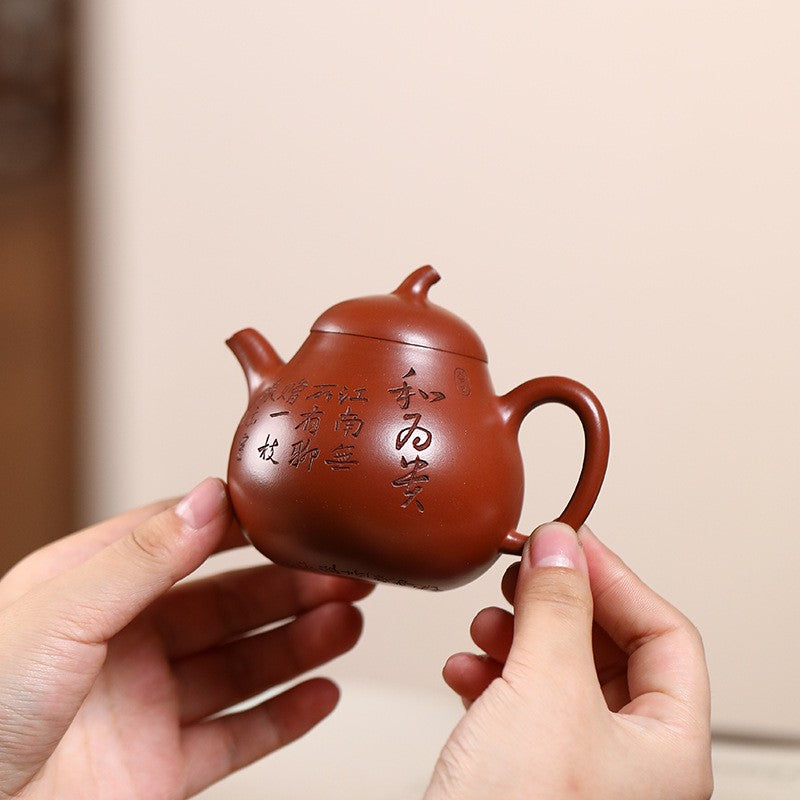 Full Handmade Tea Pot Chinese Character Carved Kungfu Master Pot Marked China