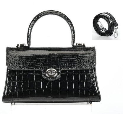 Black Alligator Crocodile Belly Skin Handbag, New Desinger Women's Shouler Bag