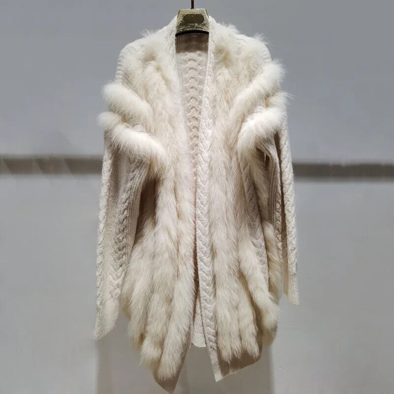 Warm Autumn Long Real Fox Fur Coat Long Sleeve Fashion Cardigan Outwear