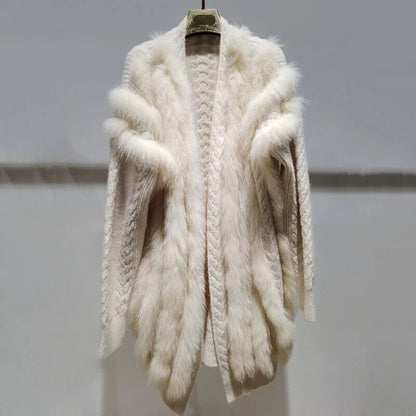 Warm Autumn Long Real Fox Fur Coat Long Sleeve Fashion Cardigan Outwear