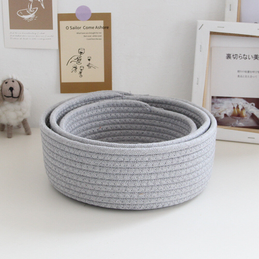 3X Rope Storage Baskets For Organizing Small Cotton Woven Decorative Basket grey