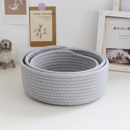 3X Rope Storage Baskets For Organizing Small Cotton Woven Decorative Basket grey