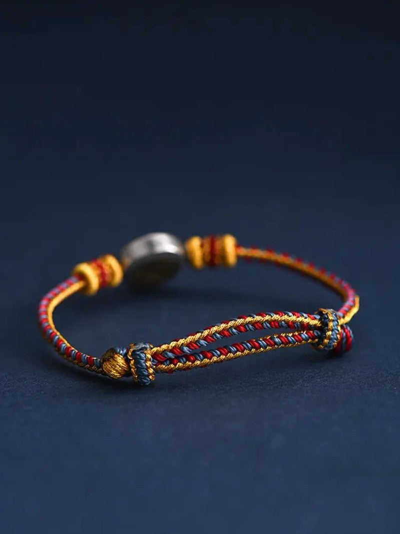 Chinese Retro Sterling Silver Handmade Woven Hand Rope Bracelet Amulet Bangle