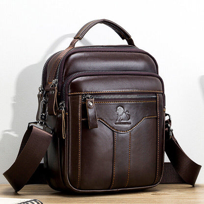 100% Genuine Leather Men's Sling Shoulder/Messenger Bag Double Zipper 8" Handbag