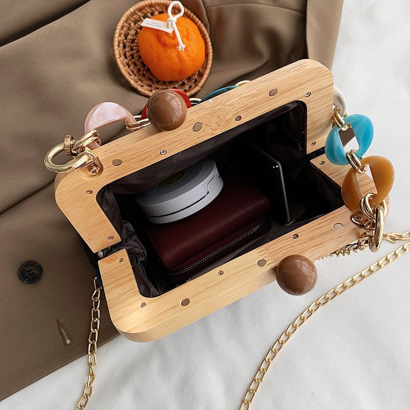 Winter Plush Shoulder Bag Wooden Clip Purse Handbags Crossbody Bag Chain Satchel