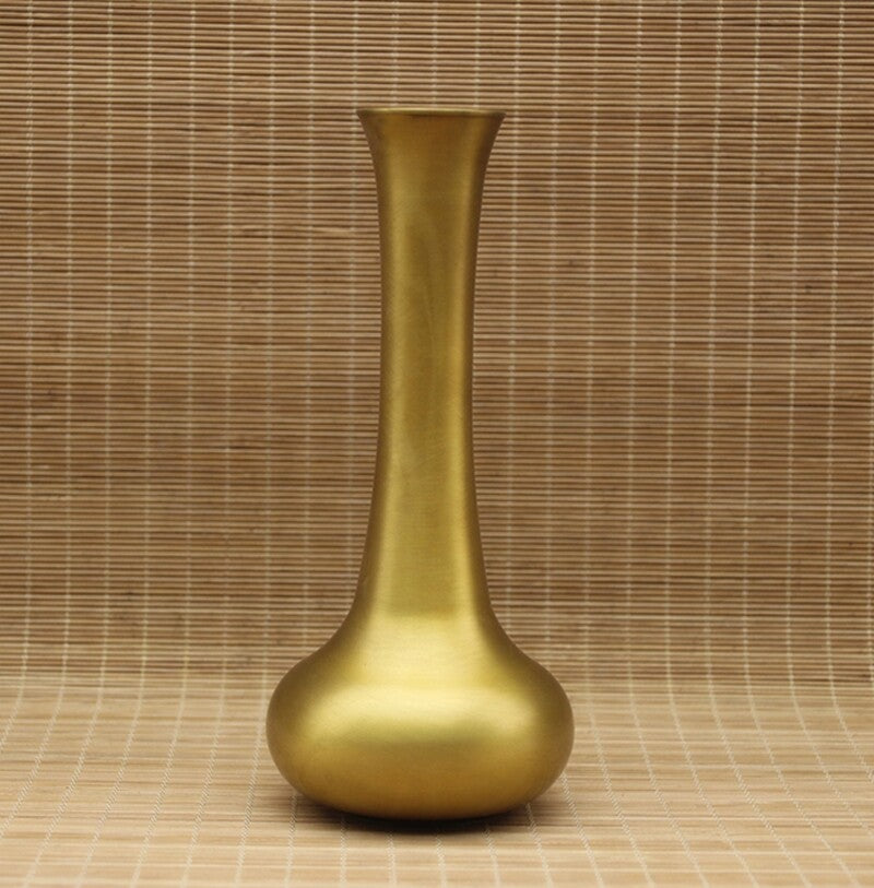 Pair Brass Vase Lotus Carved Decor Flower Holder Craft Buddhism