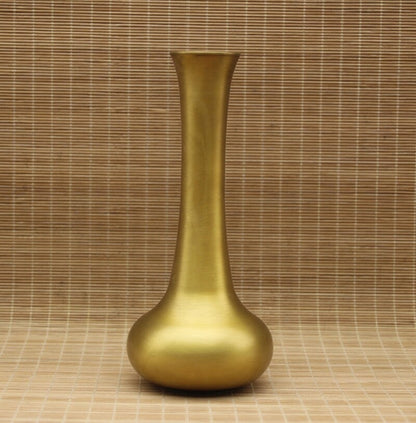 Pair Brass Vase Lotus Carved Decor Flower Holder Craft Buddhism
