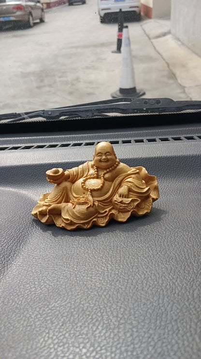 Golden Sandalwood Maitreya Buddha Carving Car & Home Decor