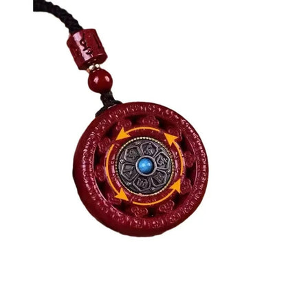 Rotating Cinnabar Bagua Pingan Buckle Pendant Amulet Necklace