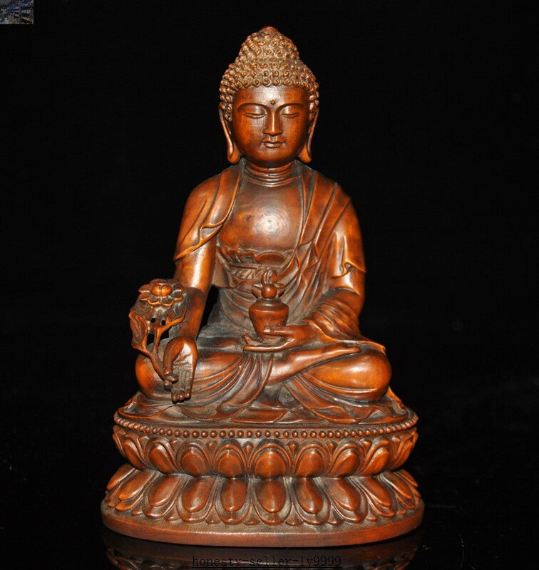 Tibet Buddhism Boxwood Wood Amitabha Sakyamuni Shakyamuni Medicine Buddha Statue