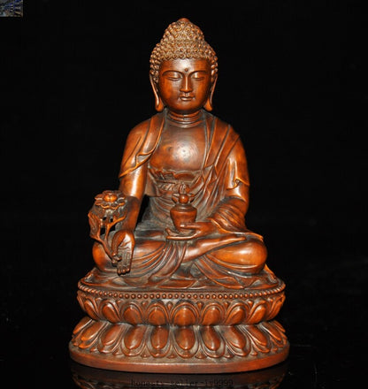 Tibet Buddhism Boxwood Wood Amitabha Sakyamuni Shakyamuni Medicine Buddha Statue
