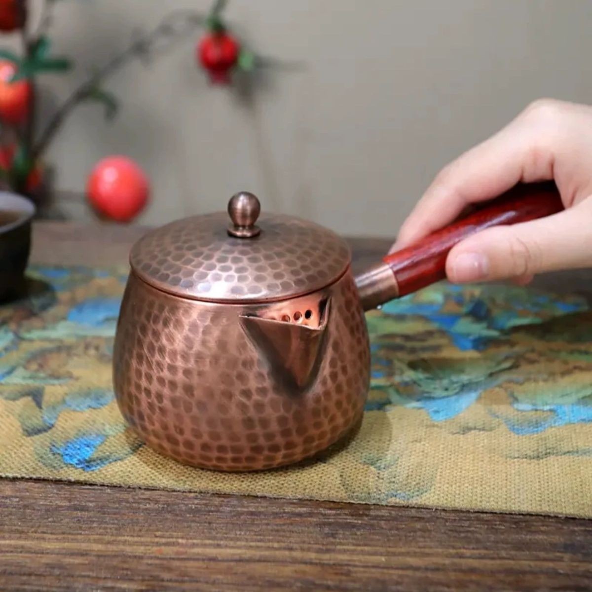 Handmade Purple Copper Side Handle Teapot 400ml Gongfu Tea Kettle