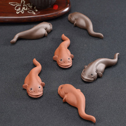 One Pair Zisha Tea Pet Fish Carved Statue Couple Lover Gift Tea Play Catfish New